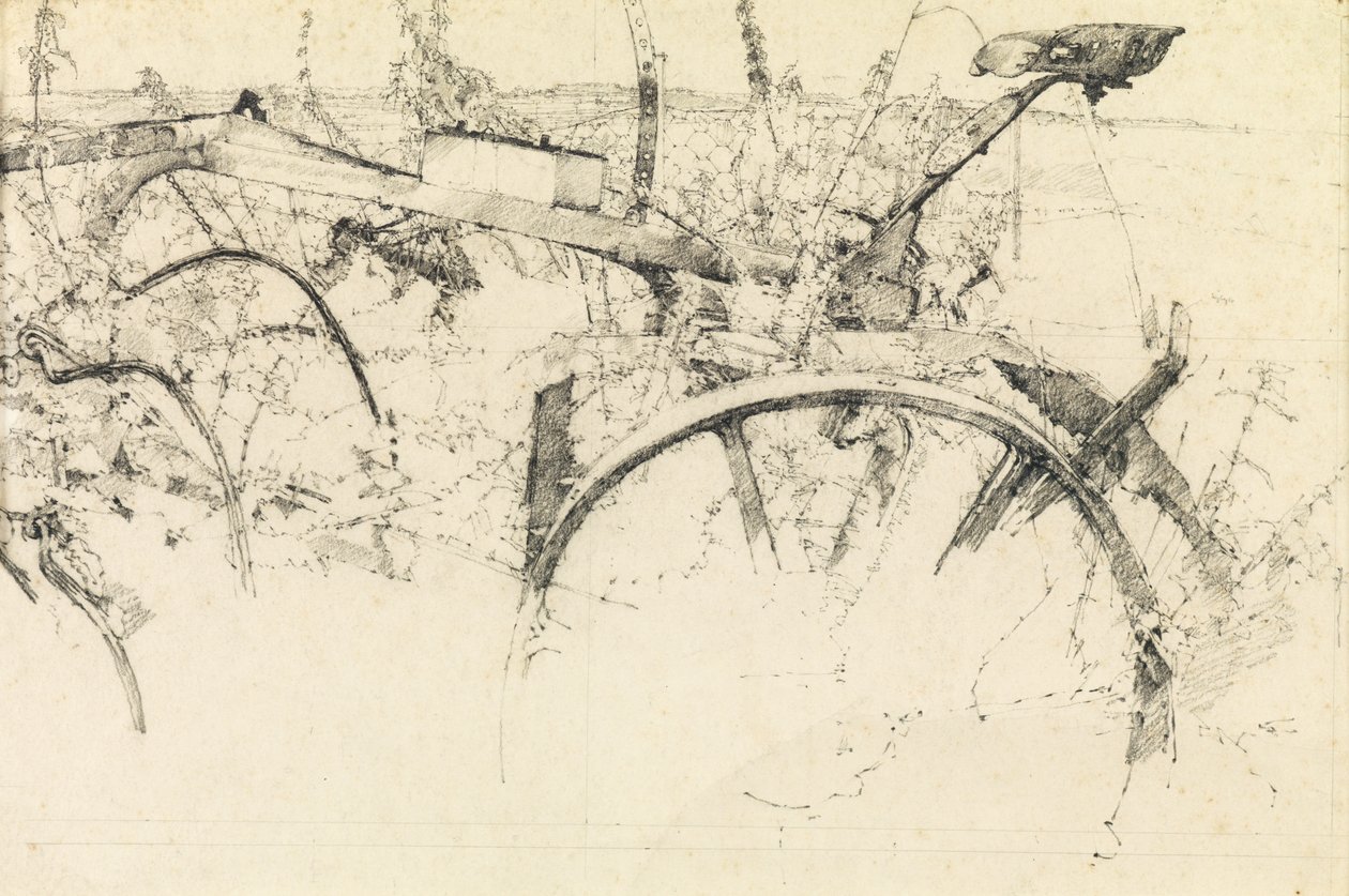 Studium starego pługa (ołówek) autorstwa Kenneth Newton