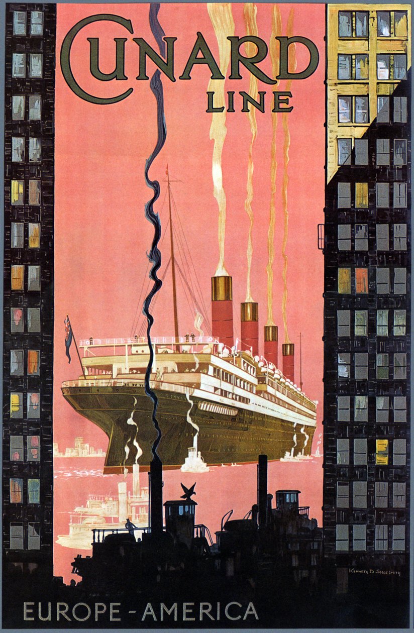 Plakat Cunard Line Europe-America, USA, ok. 1900 r. 1900 autorstwa Kenneth Shoesmith