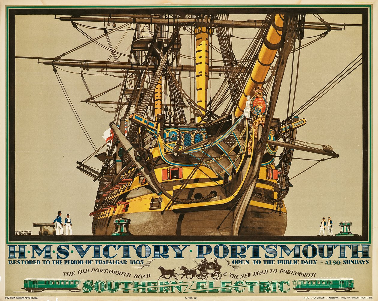 H.M.S. Victory, Portsmouth, plakat reklamujący Southern Electric Railways (kolor lito) autorstwa Kenneth Shoesmith