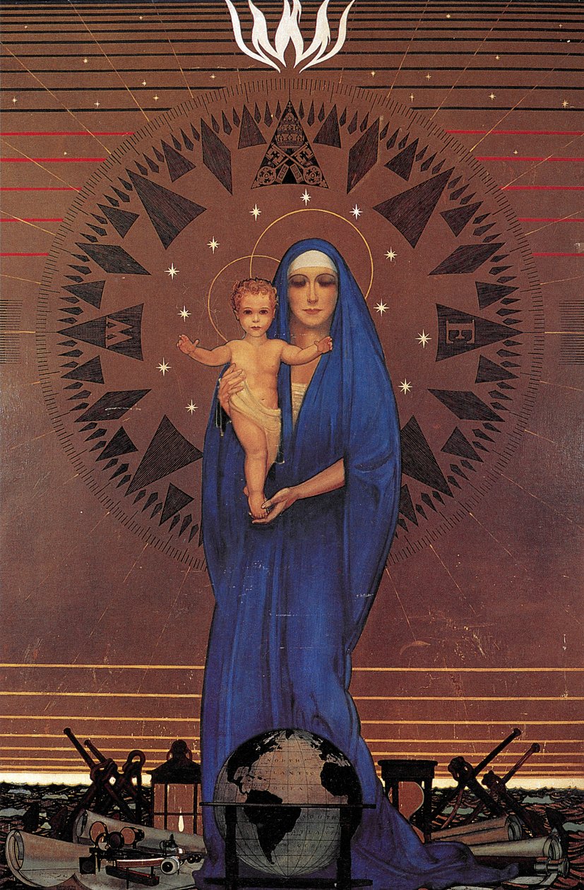 Madonna Atlantyku, salon klasy Cabin, Queen Mary Ocean Liner, ok. 1934 (olej na złotym płatku) autorstwa Kenneth Shoesmith