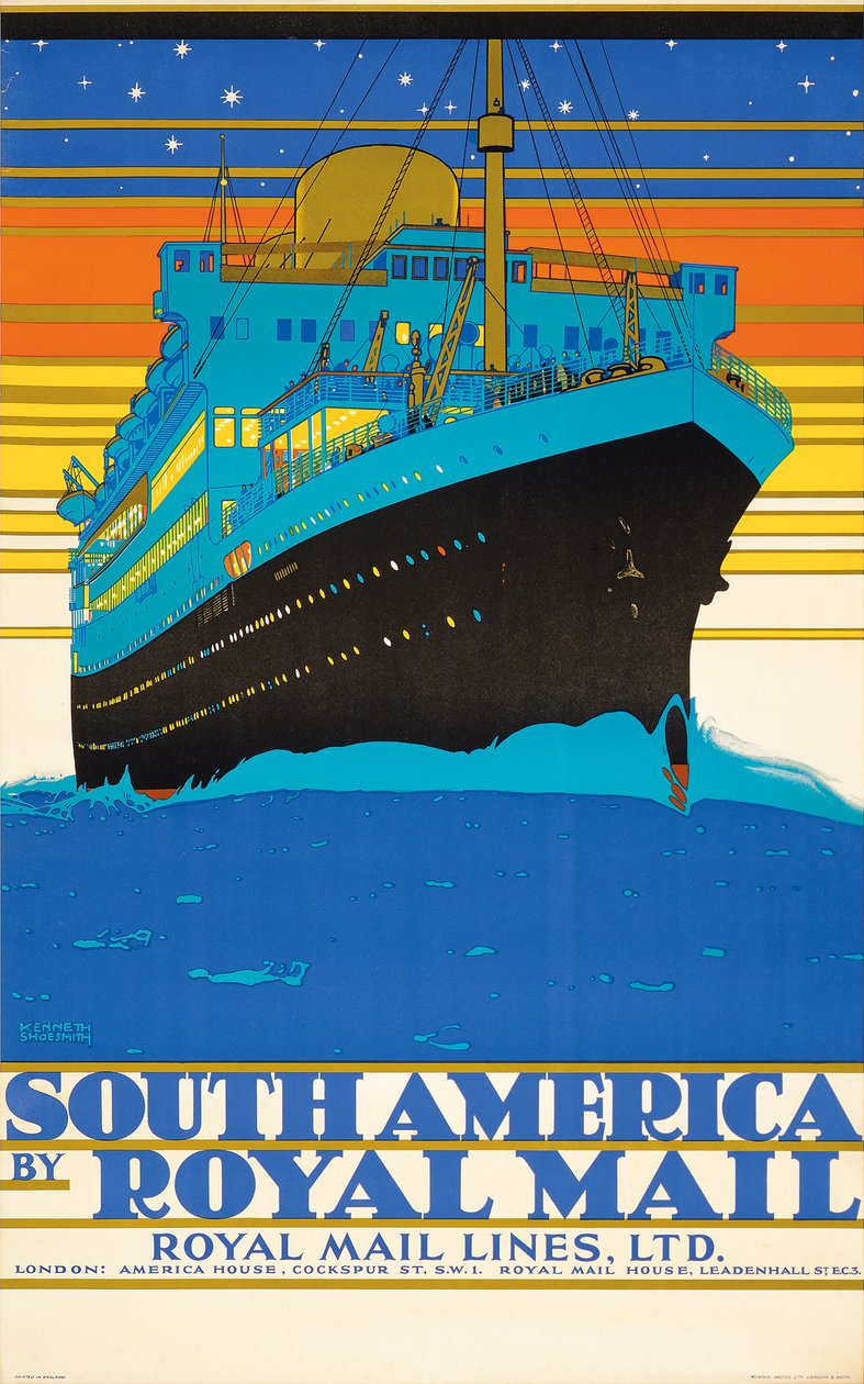 Plakat reklamujący Amerykę Południową autorstwa Royal Mail Lines (litografia kolorowa) autorstwa Kenneth Shoesmith