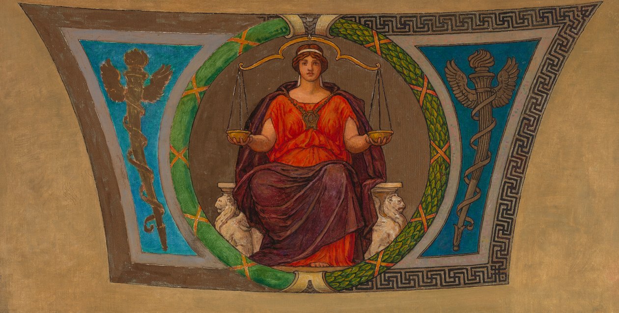 Szkic do Mosaic, Stolica stanu Wisconsin, Sprawiedliwość, ca. 1912. autorstwa Kenyon Cox