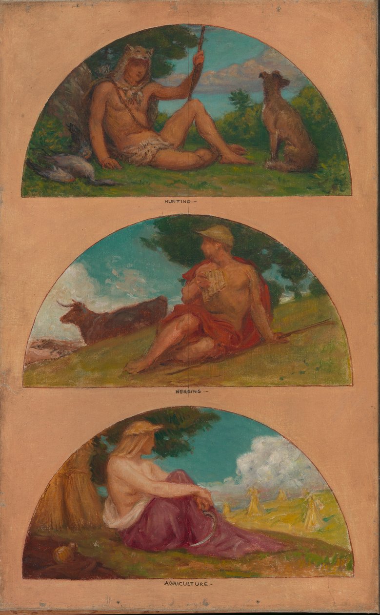 Postęp cywilizacji: łowiectwo, pasterstwo, rolnictwo..., 1905-1906. autorstwa Kenyon Cox