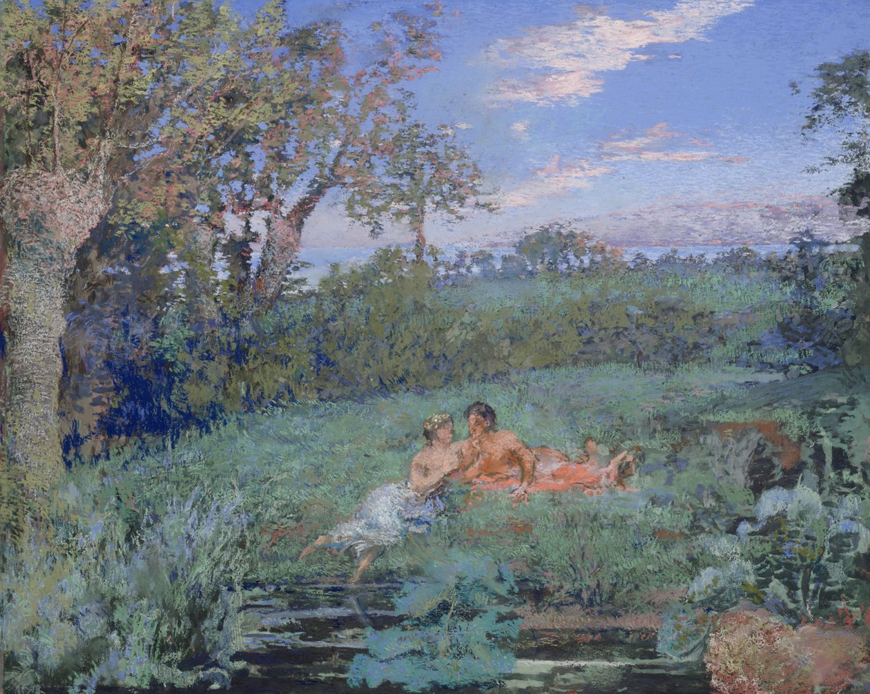 Kochankowie na brzegu rzeki, ok. 1910-20 (pastel i akwarela na tekturze) autorstwa Ker Xavier Roussel