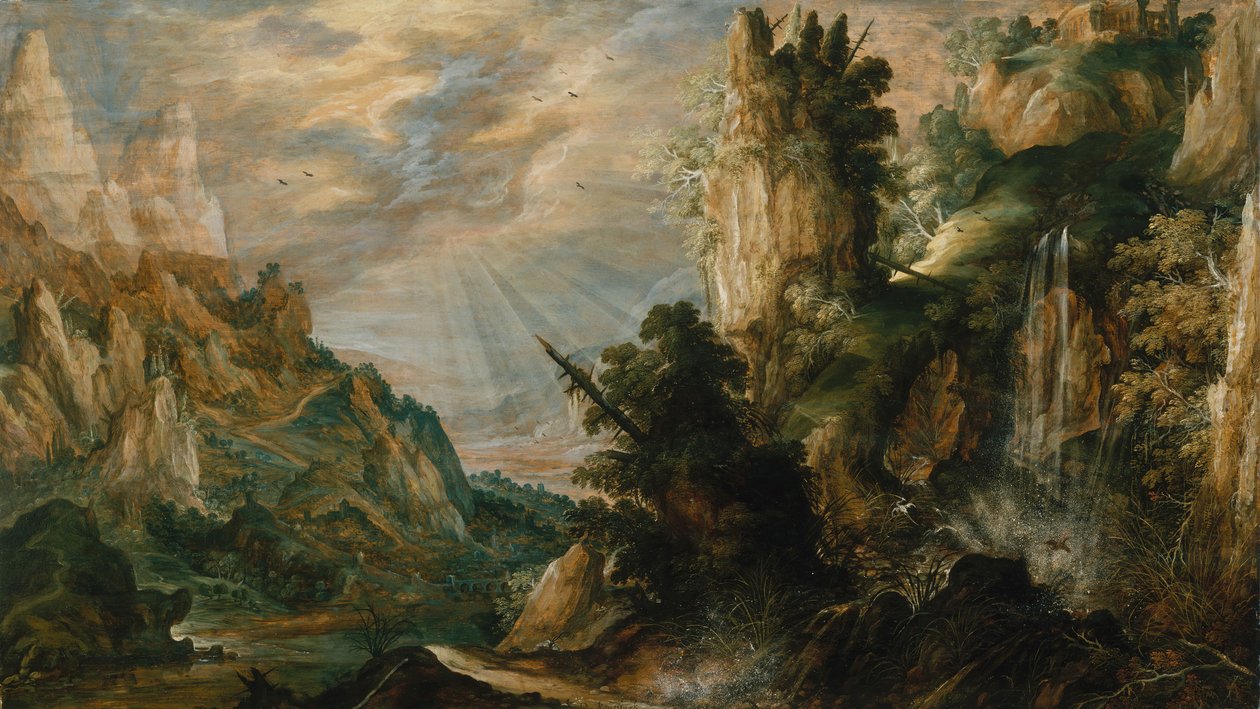 Pejzaż górski z wodospadem, ca. 1600. autorstwa Kerstiaen de Keuninck