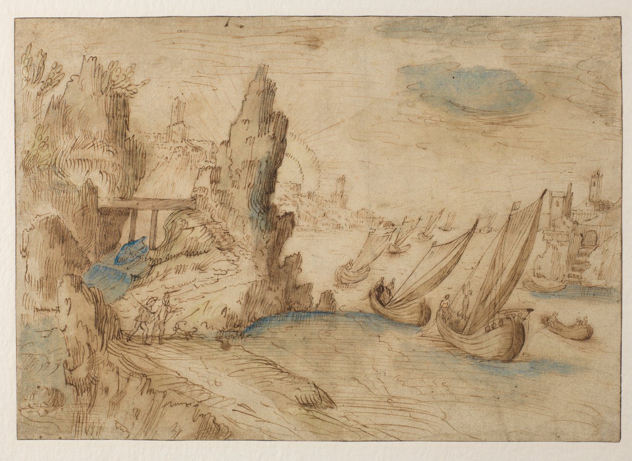 Wyimaginowana scena przybrzeżna ze statkami rybackimi, 1575-1633 autorstwa Kerstiaen de Keuninck