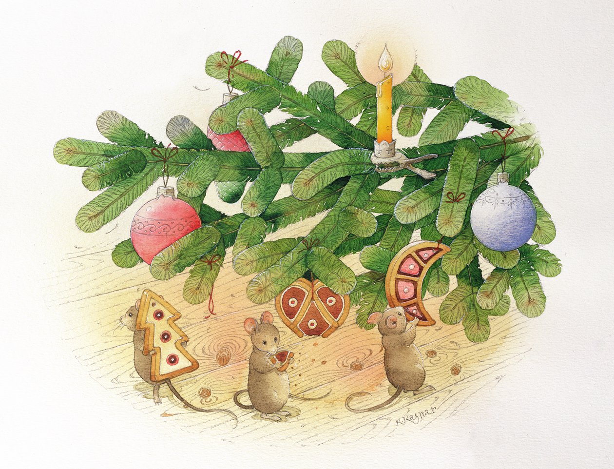Choinka i myszy, 1999 (wc na papierze) autorstwa Kestutis Kasparavicius