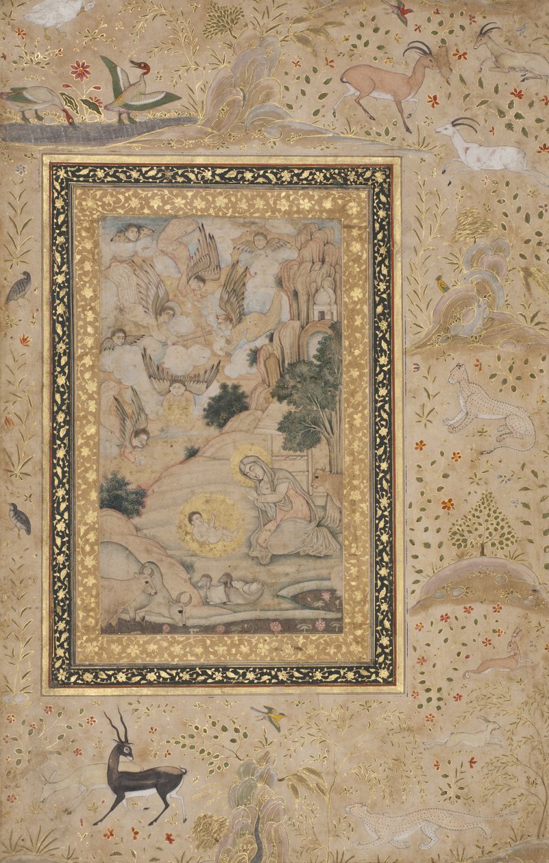 Matka Boska adorująca Dzieciątko Chrystusa, ok. 1620-30 (papier, wc i złoto) autorstwa Kesu Das