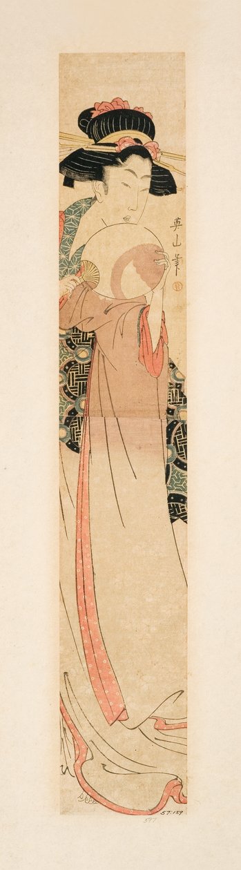 Piękność trzymająca wachlarz, ok.1805-10 (drewno) autorstwa Kikukawa Eizan