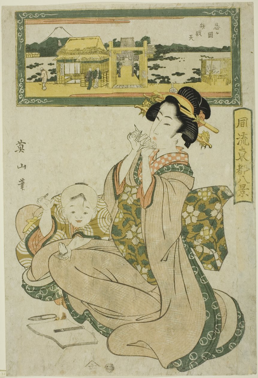 Sanktuarium Benzaiten w Shinobugaoka (Shinobugaoka Benzaiten), z „Modnych ośmiu widoków wschodniej stolicy (Furyu Toto hakkei)” autorstwa Kikukawa Eizan