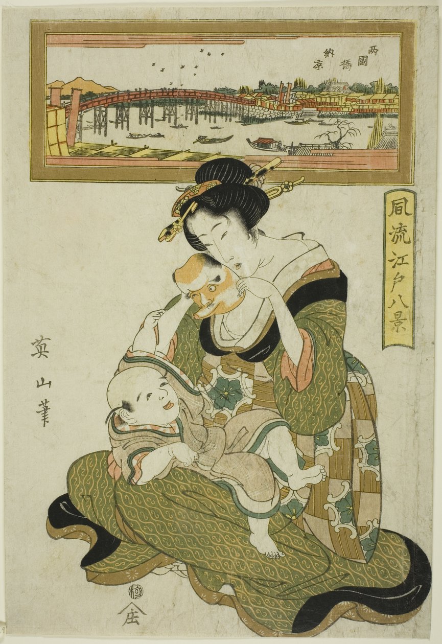 Ciesz się wieczornym chłodem na moście Ryogoku (Ryogokubashi noryo), z serii „Modne osiem widoków Edo (Furyu Edo hakkei)” autorstwa Kikukawa Eizan