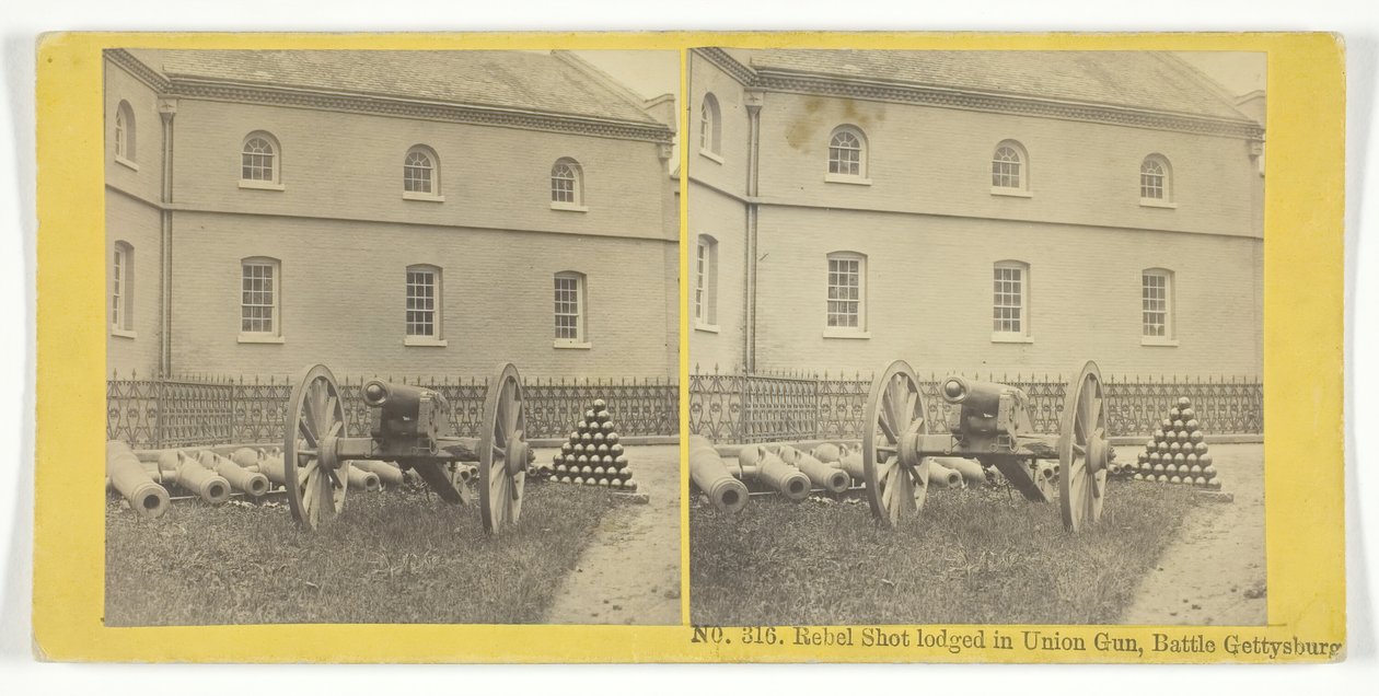 Rebel Shot złożony w Union Gun, Battle Gettysburg, 185575. Twórcy: Kilburn Brothers, BW Kilburn. autorstwa Kilburn Brothers, BW Kilburn