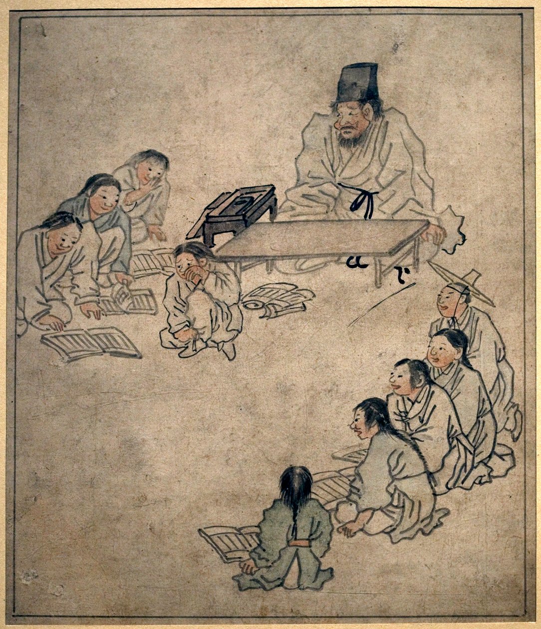 Klasa szkolna. Obraz Danwona (Kim Hongdo) (1745-1806), tusz na papierze, sztuka Coreen, okres Joseon (Choson) XVIII wiek. Muzeum Narodowe Korei, Seul (Korea Południowa). autorstwa Kim Hong Do