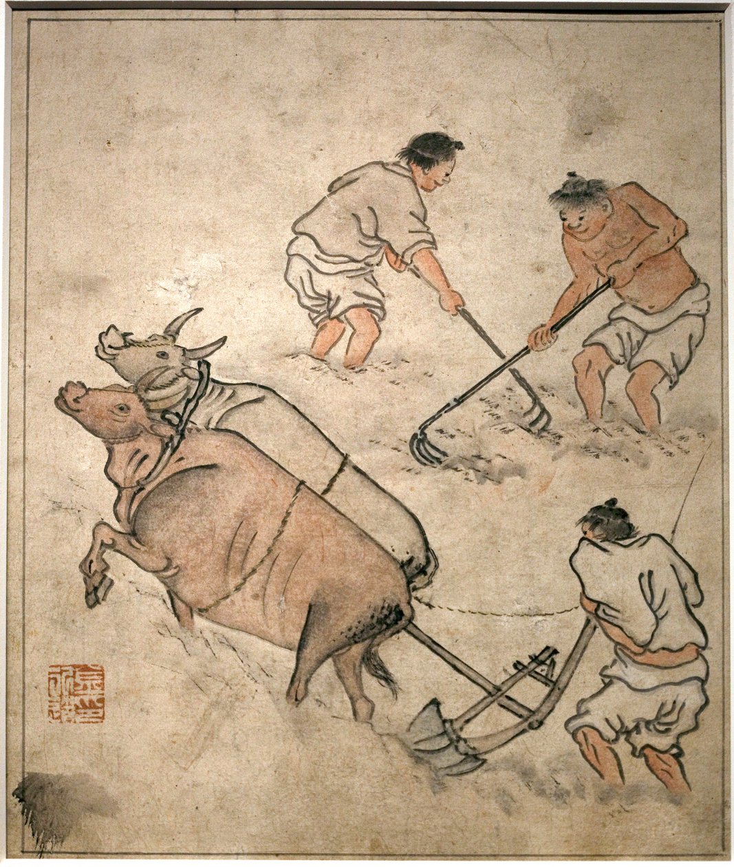Scena pracy rolniczej. Obraz Danwona (Kim Hongdo) (1745-1806), tusz na papierze, sztuka Coreen, okres Joseon (Choson) XVIII wiek. Muzeum Narodowe Korei, Seul (Korea Południowa). autorstwa Kim Hong Do
