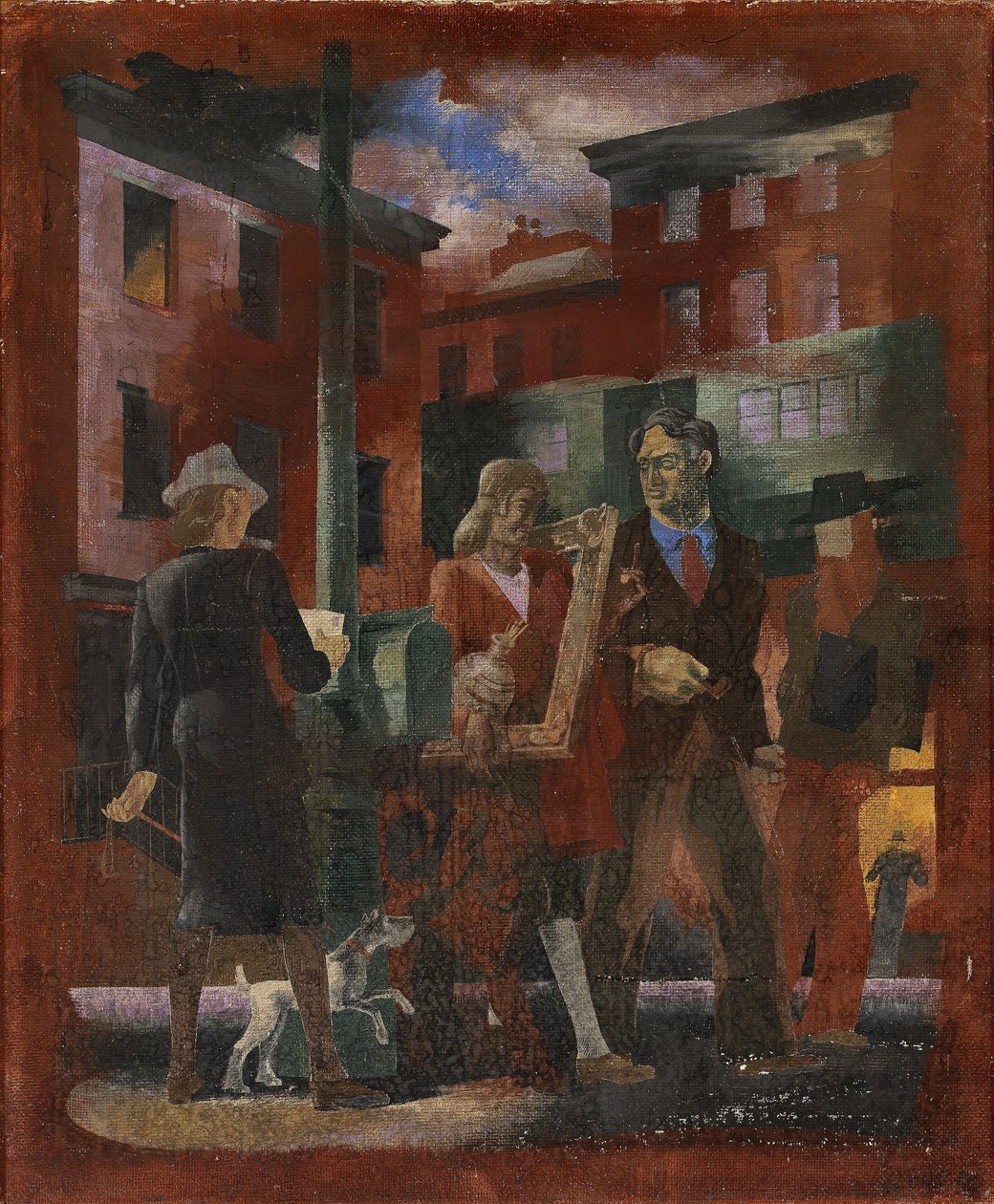 Sceny Nowego Jorku - Greenwich Village (studium muralu, stacja pocztowa Madison Square, Nowy Jork) autorstwa Kindred McLeary