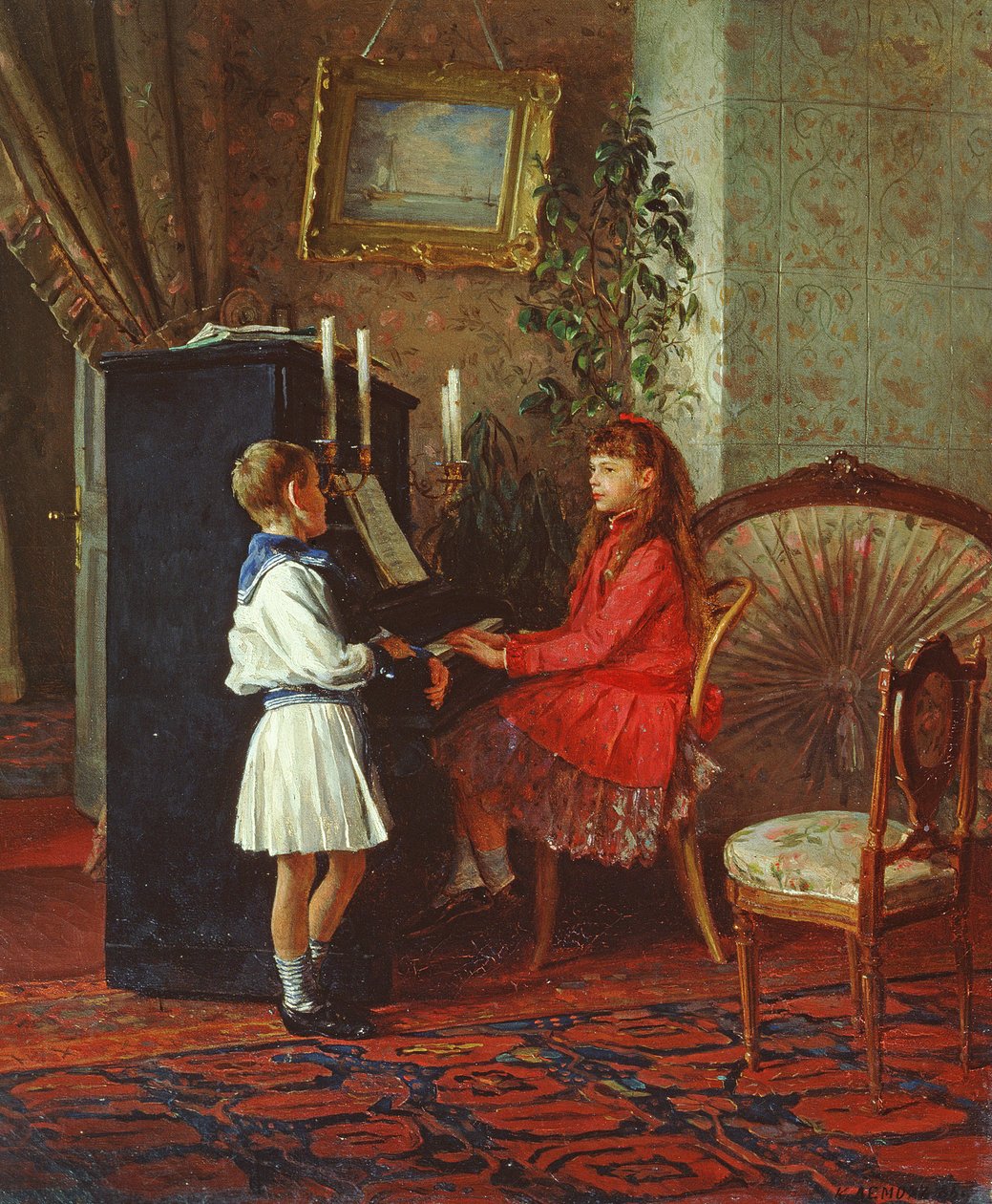 Dzieci przy fortepianie, 1886 autorstwa Kirill Vikentevich Lemokh