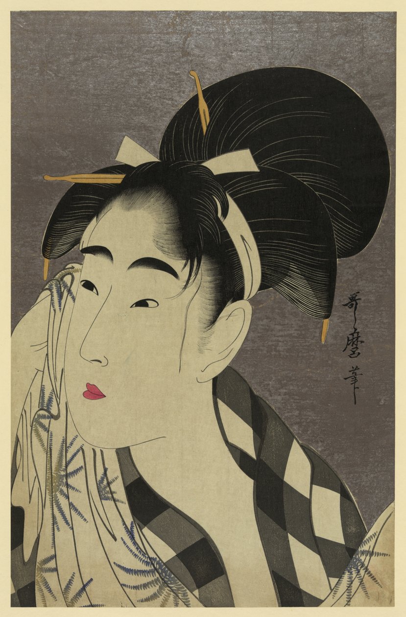 Kobieta ubrania potu autorstwa Kitagawa Utamaro