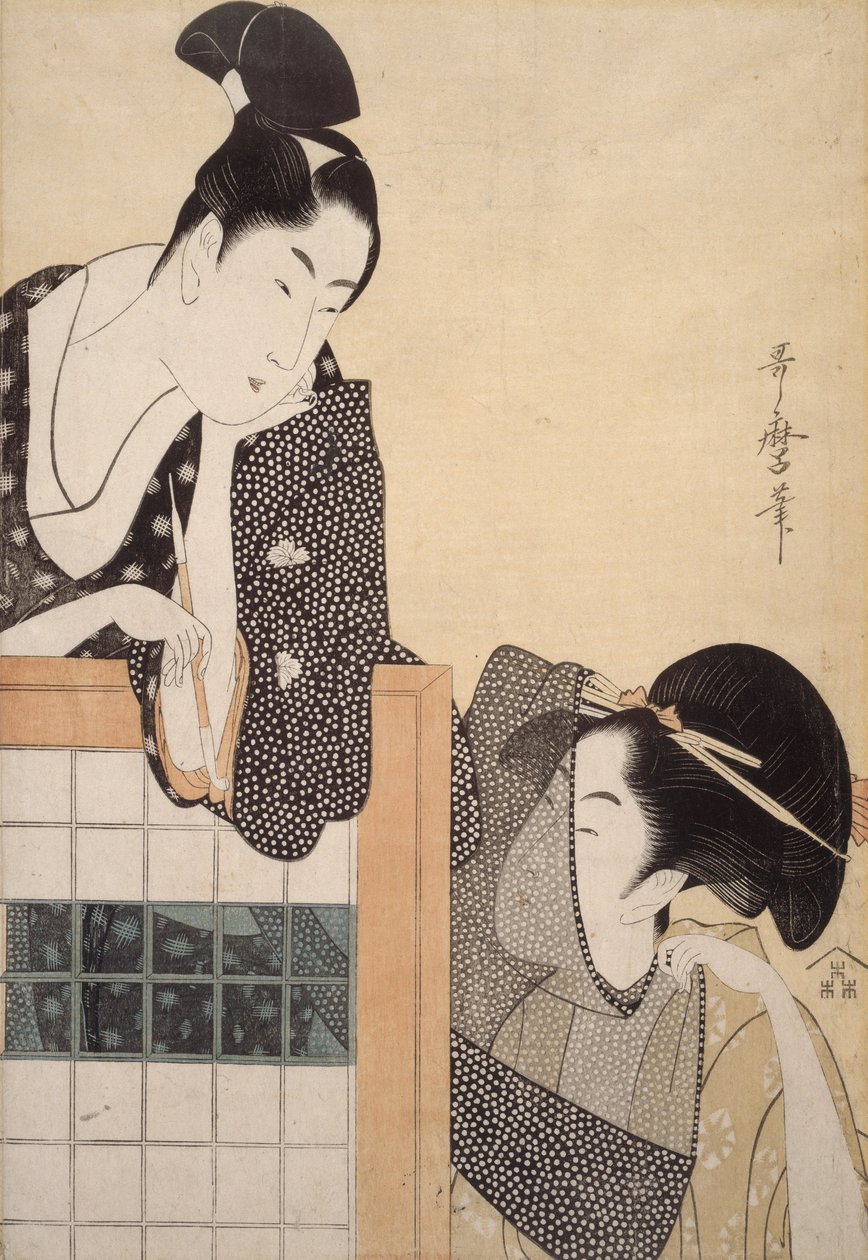 Para ze stojącym parawanem autorstwa Kitagawa Utamaro