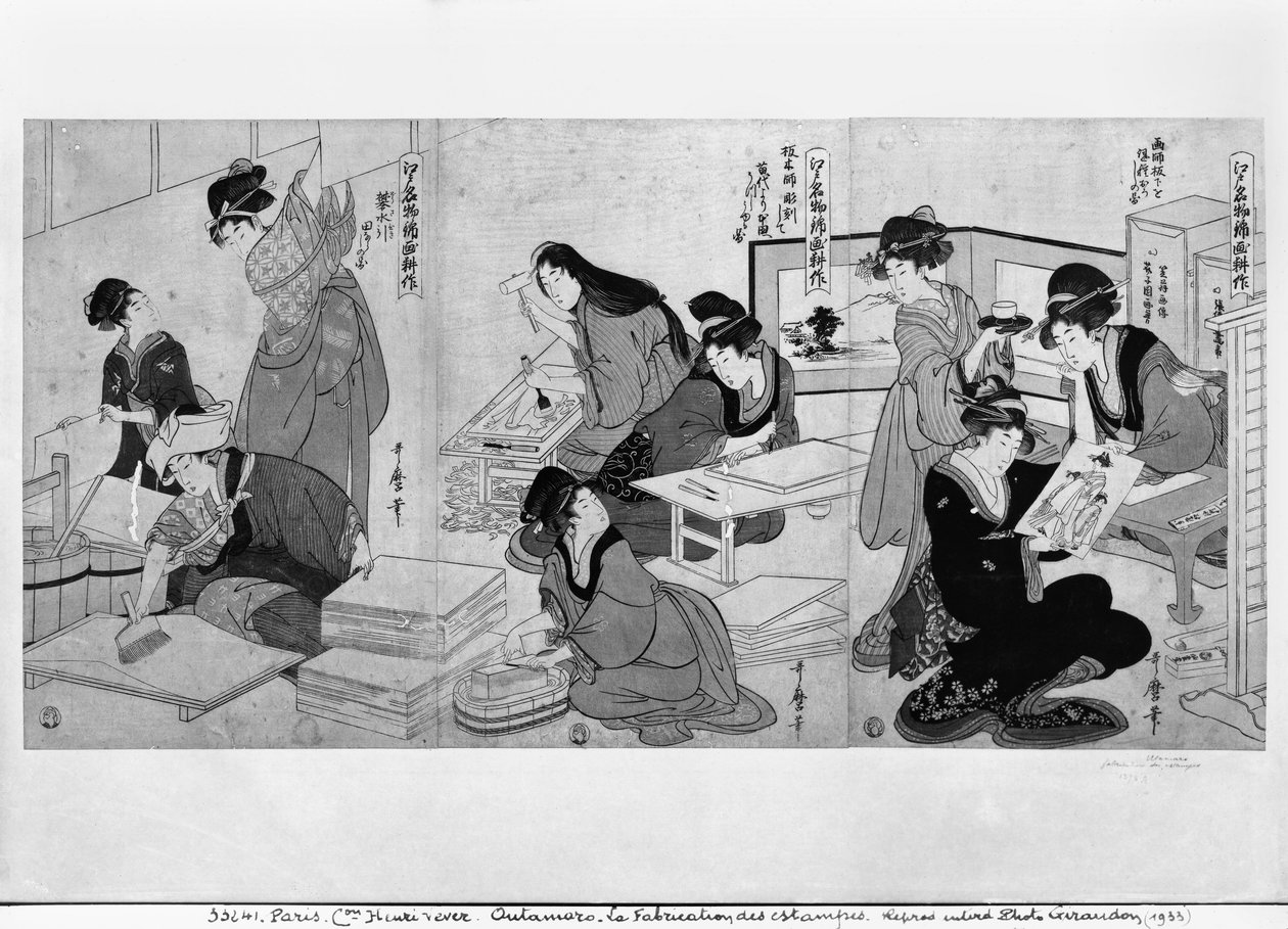Wykonywanie wydruków autorstwa Kitagawa Utamaro