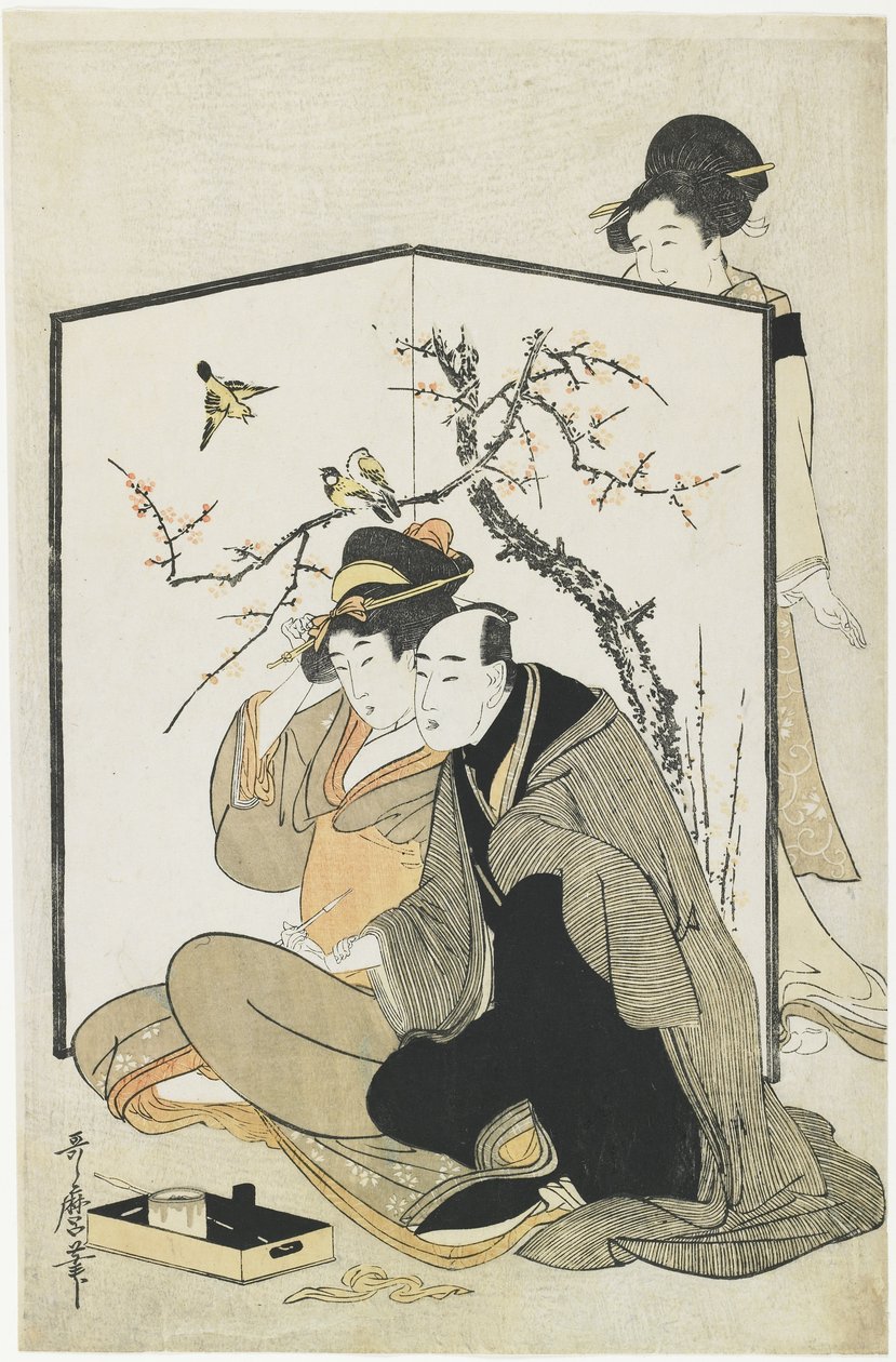 Mężczyzna i kobieta palący, c. 1804 autorstwa Kitagawa Utamaro