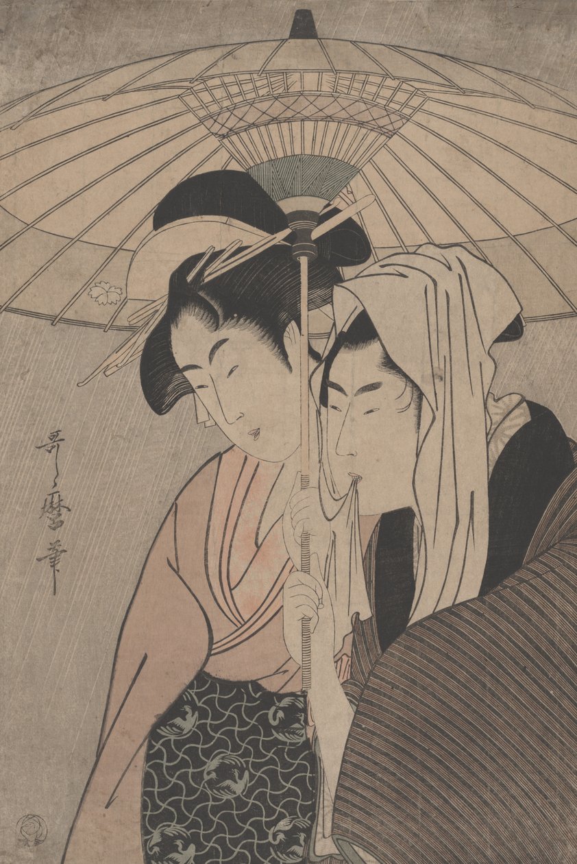 Mężczyzna i kobieta pod parasolem, 1797 autorstwa Kitagawa Utamaro