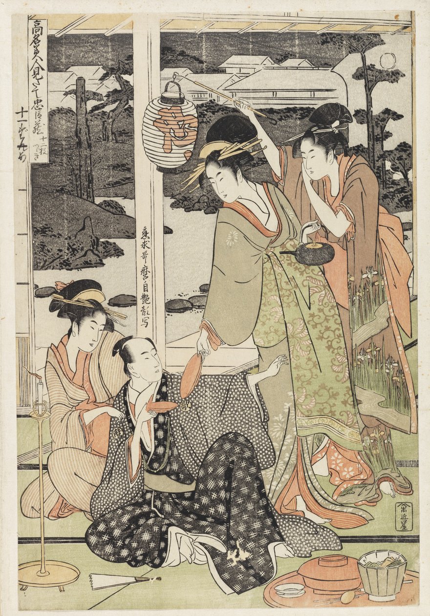 P.359-1945 Scena 12, Porównanie sławnych piękności i lojalnej ligi, ok. 1797 (kolorowy drzeworyt) autorstwa Kitagawa Utamaro