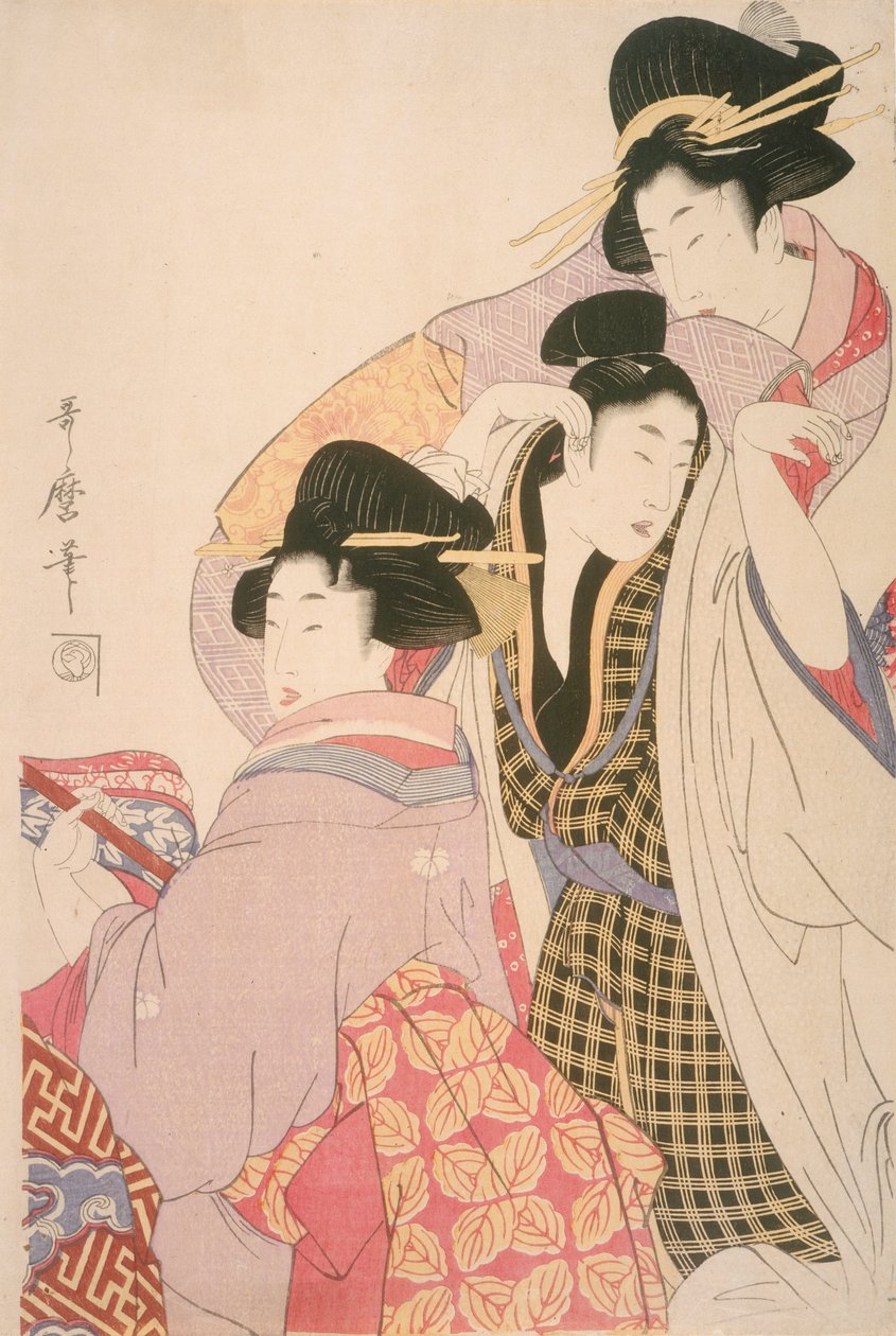 Dwie gejsze i podstępny klient autorstwa Kitagawa Utamaro