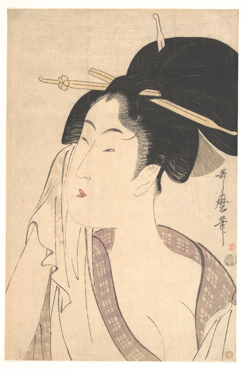 Kobieta relaksująca się po kąpieli, lata 1790 autorstwa Kitagawa Utamaro