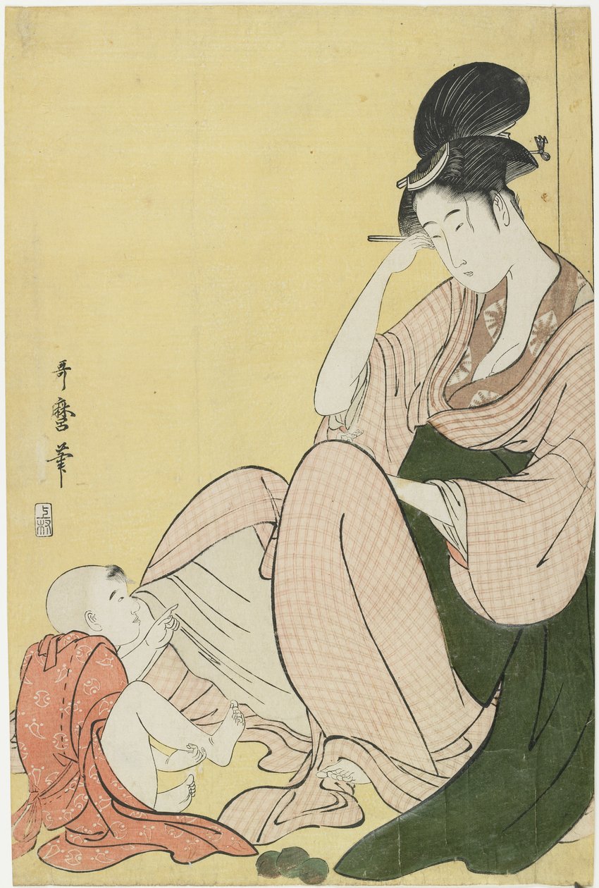 Kobieta i dziecko wskazujące, 1794-1795 autorstwa Kitagawa Utamaro