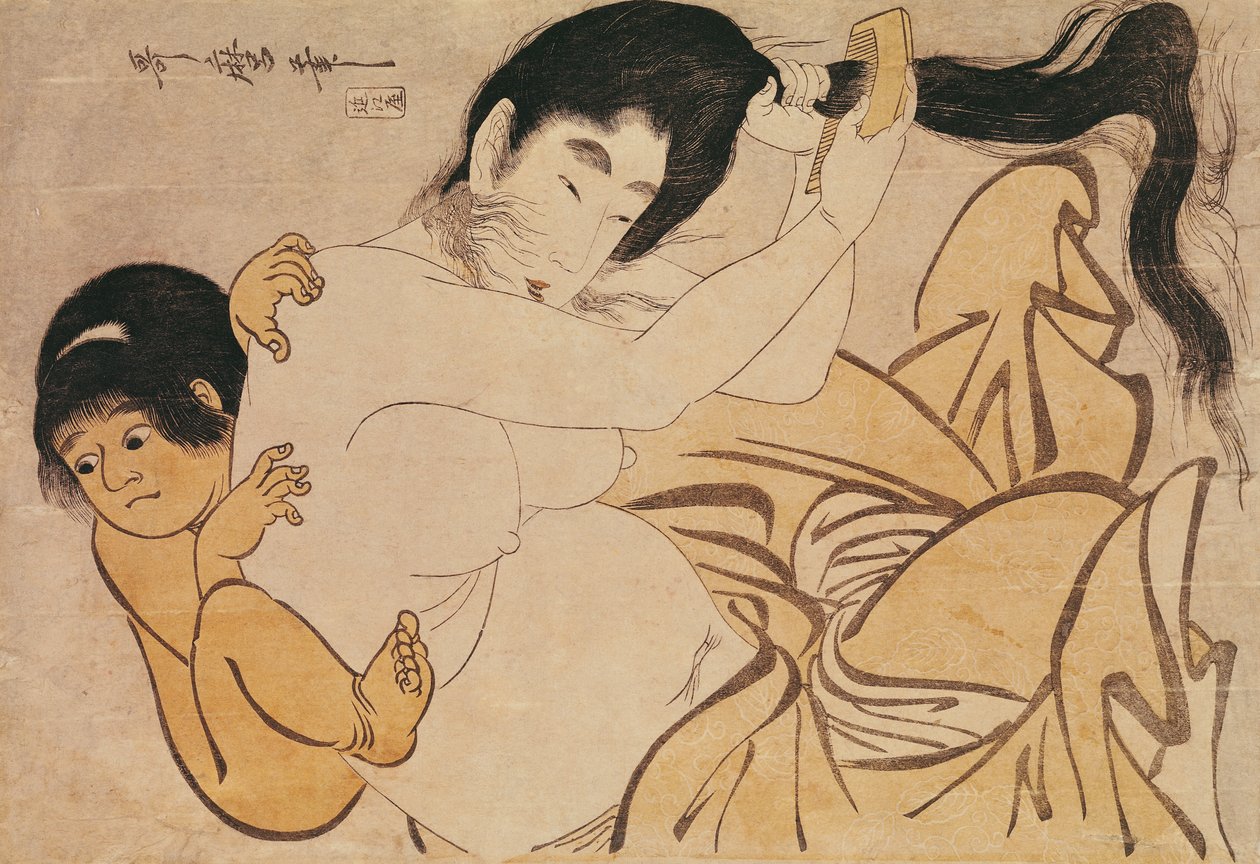 Yama-Uba, Kobieta z Góry, z Kintoki, jej Dzieckiem (drzewodruk) autorstwa Kitagawa Utamaro