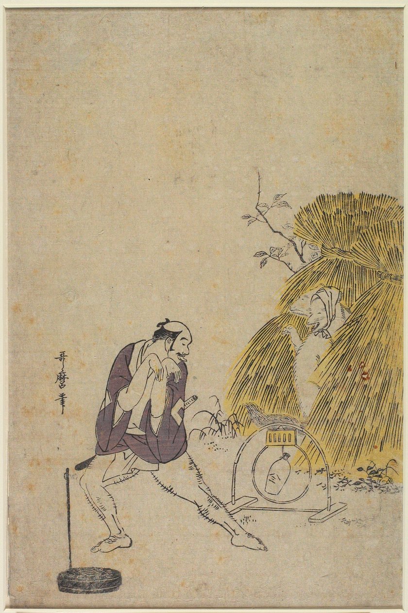 Lokaj (Yakko) drwiący z pułapki na lisa autorstwa Kitagawa Utamaro