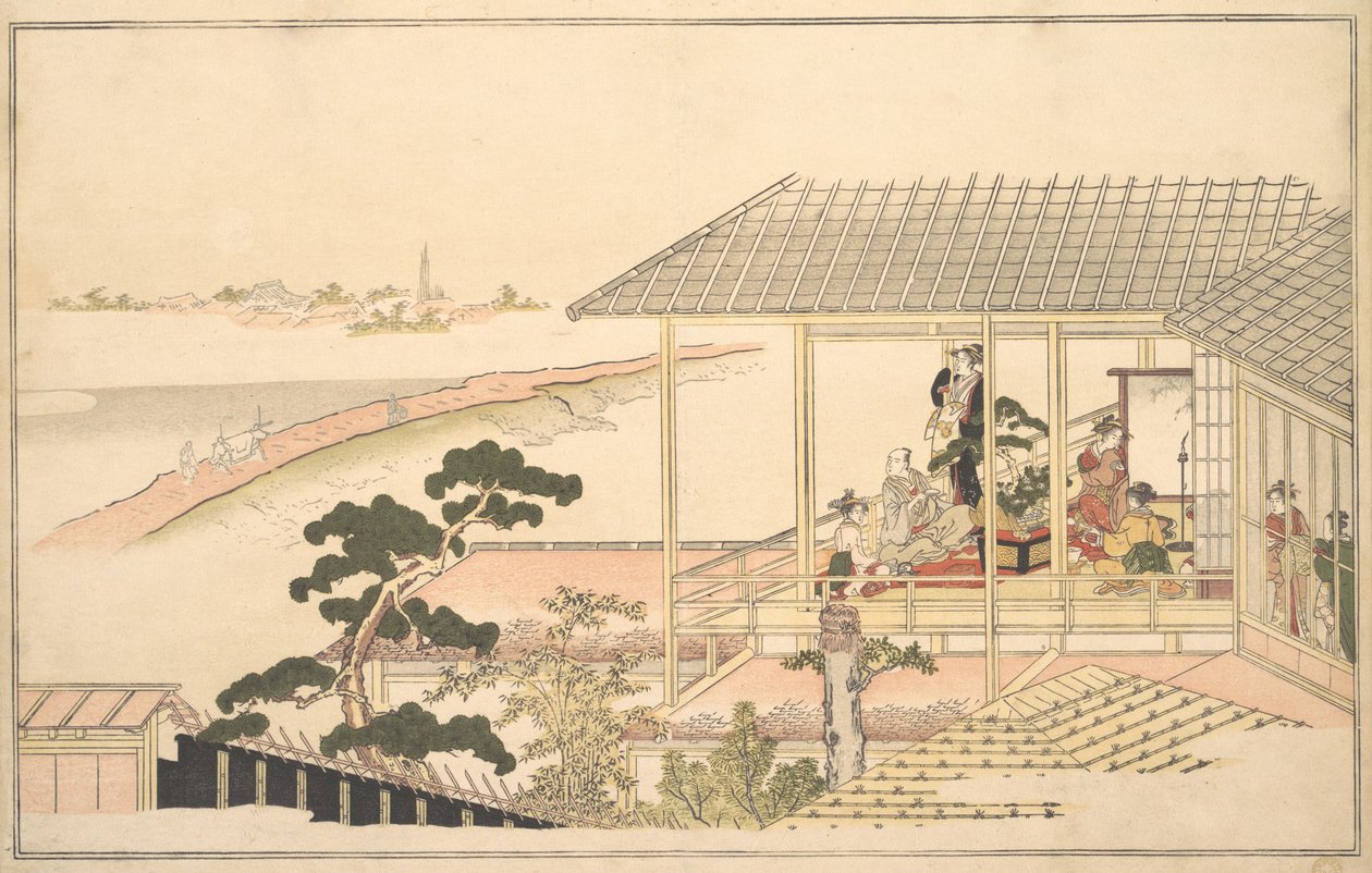 Impreza wesołych w domu w Yoshiwara w noc księżycową, 1789. autorstwa Kitagawa Utamaro