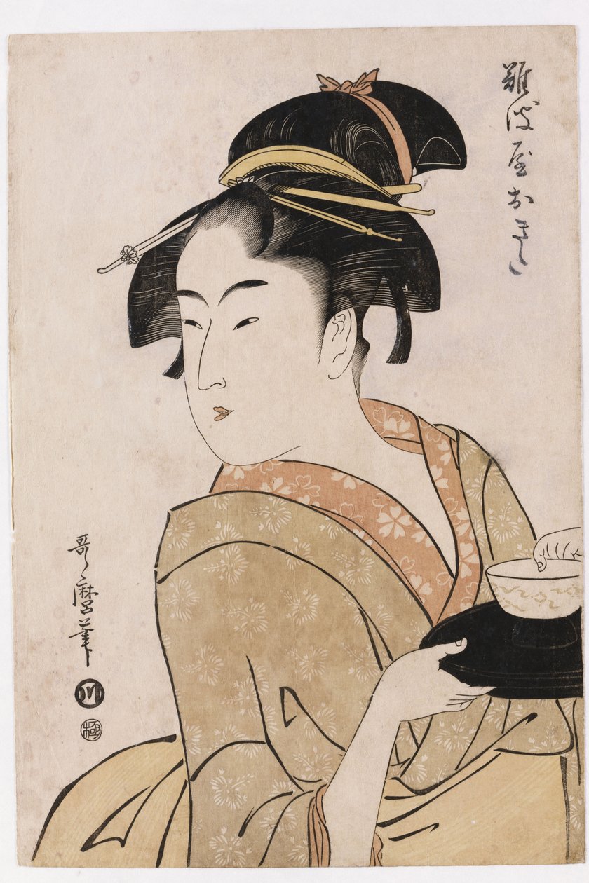 Popiersie kelnerki Okity z herbaciarni Naniwaya autorstwa Kitagawa Utamaro