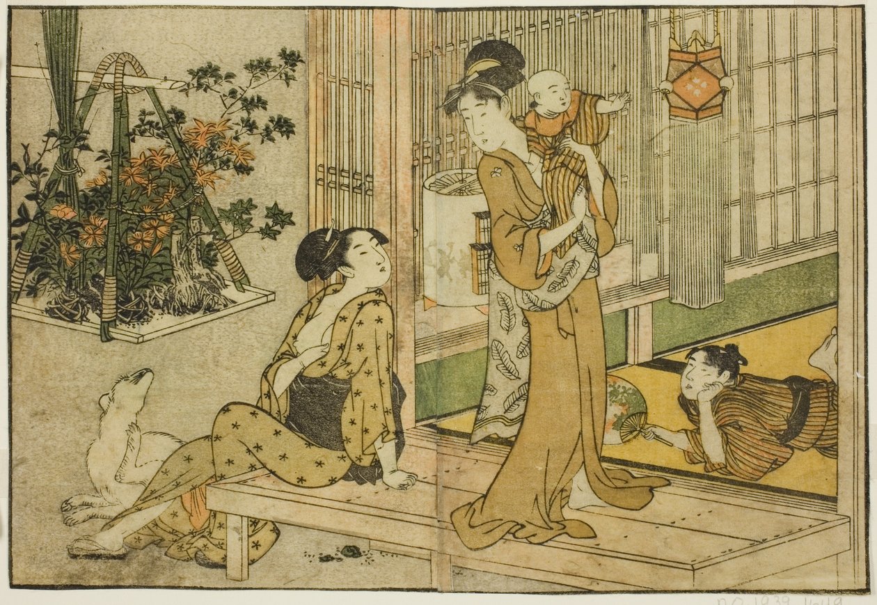 Bon Festival Lanterns i Plant Seller, z ilustrowanej książki „Picture Book: Flowers of the Four Seasons (Ehon shiki no hana)”, tom. 2 autorstwa Kitagawa Utamaro