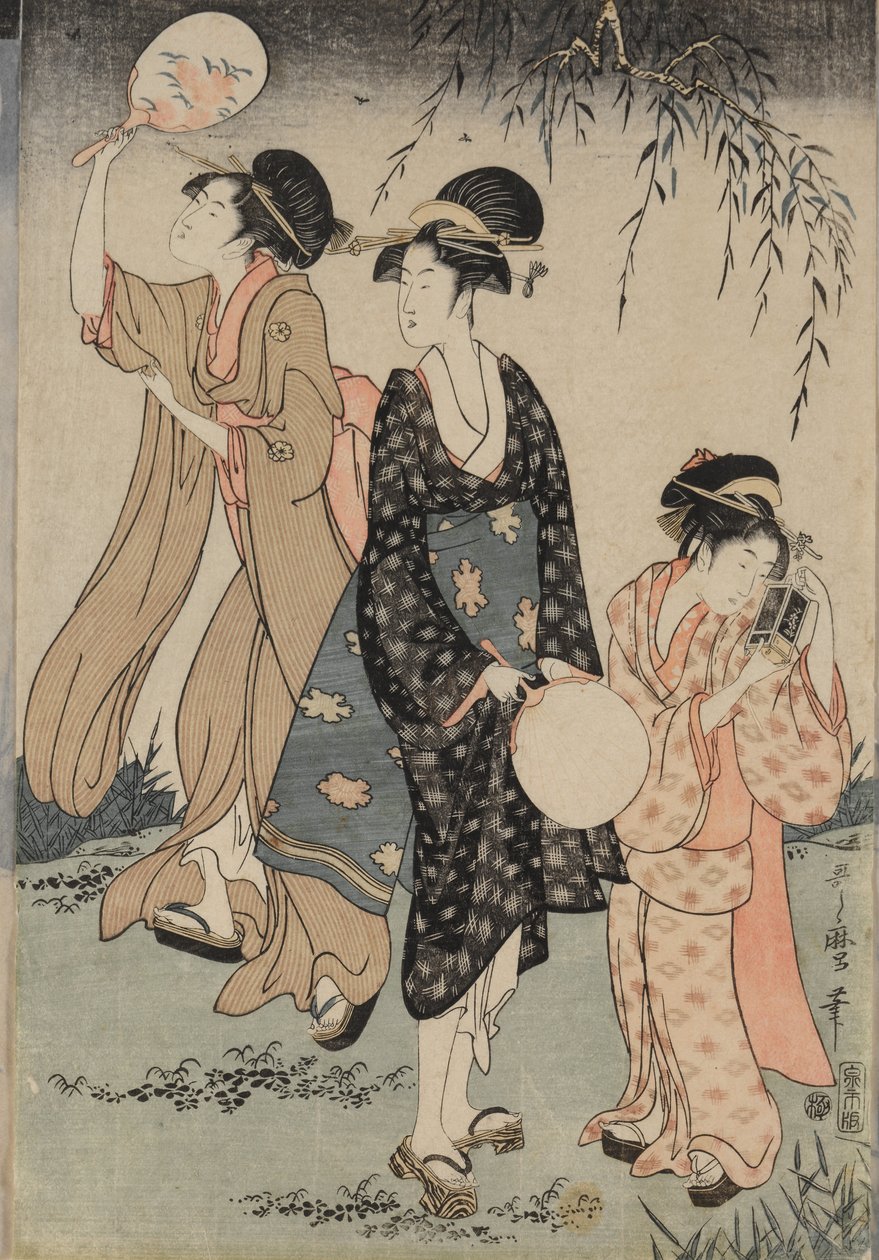 Łapanie świetlików pod wierzbą (w środku) autorstwa Kitagawa Utamaro