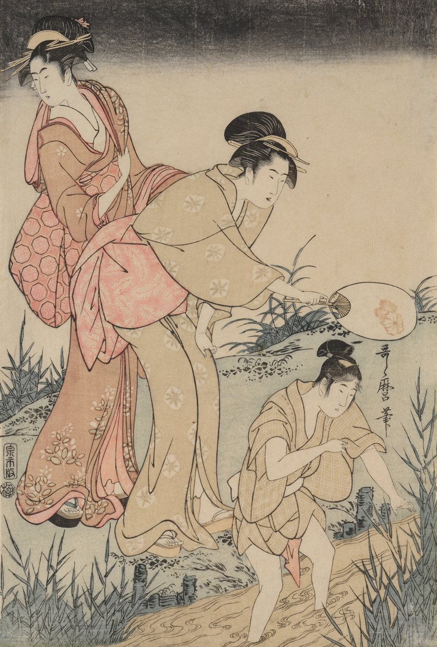 Łapanie świetlików pod wierzbą (po prawej) autorstwa Kitagawa Utamaro