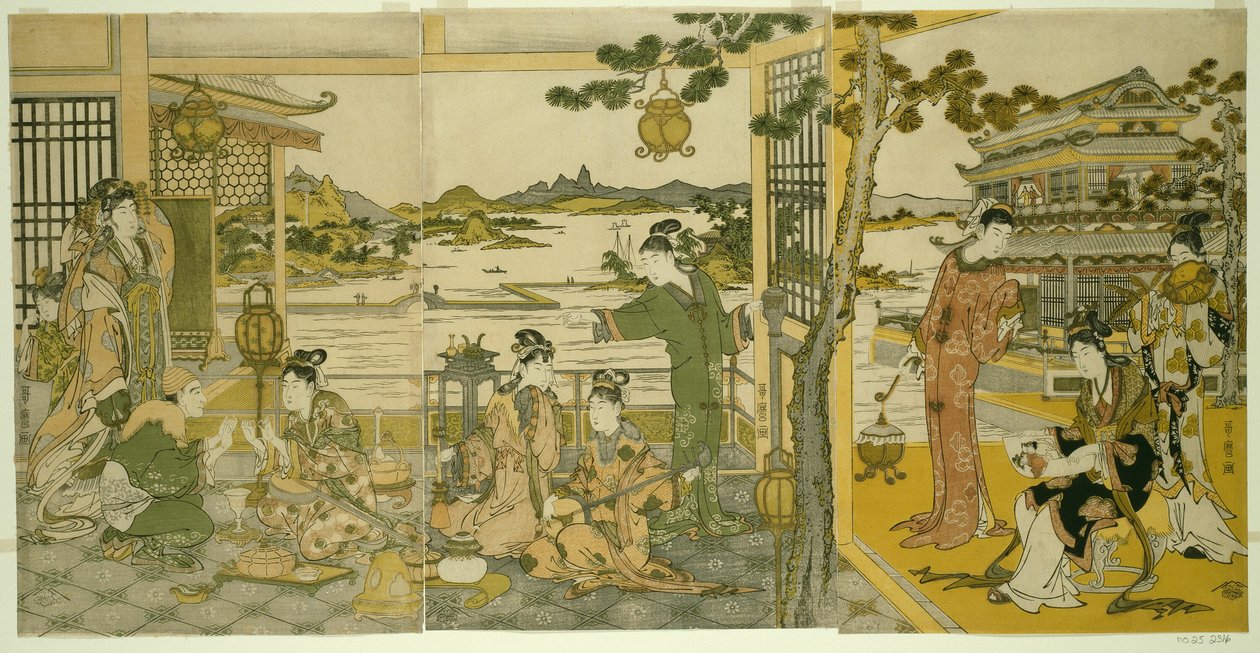 Chińskie piękności na bankiecie autorstwa Kitagawa Utamaro