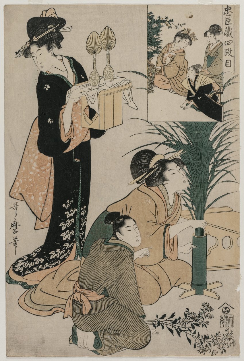 Chushingura: Akt IV Magazynu Lojalności, koniec lat 90. XVIII wieku. autorstwa Kitagawa Utamaro