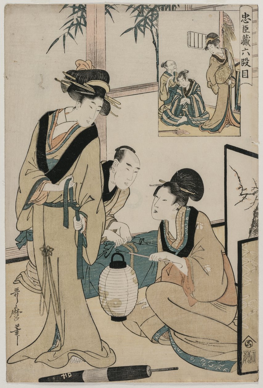 Chushingura: Akt VI Magazynu Lojalności, koniec lat 90. XVIII wieku. autorstwa Kitagawa Utamaro
