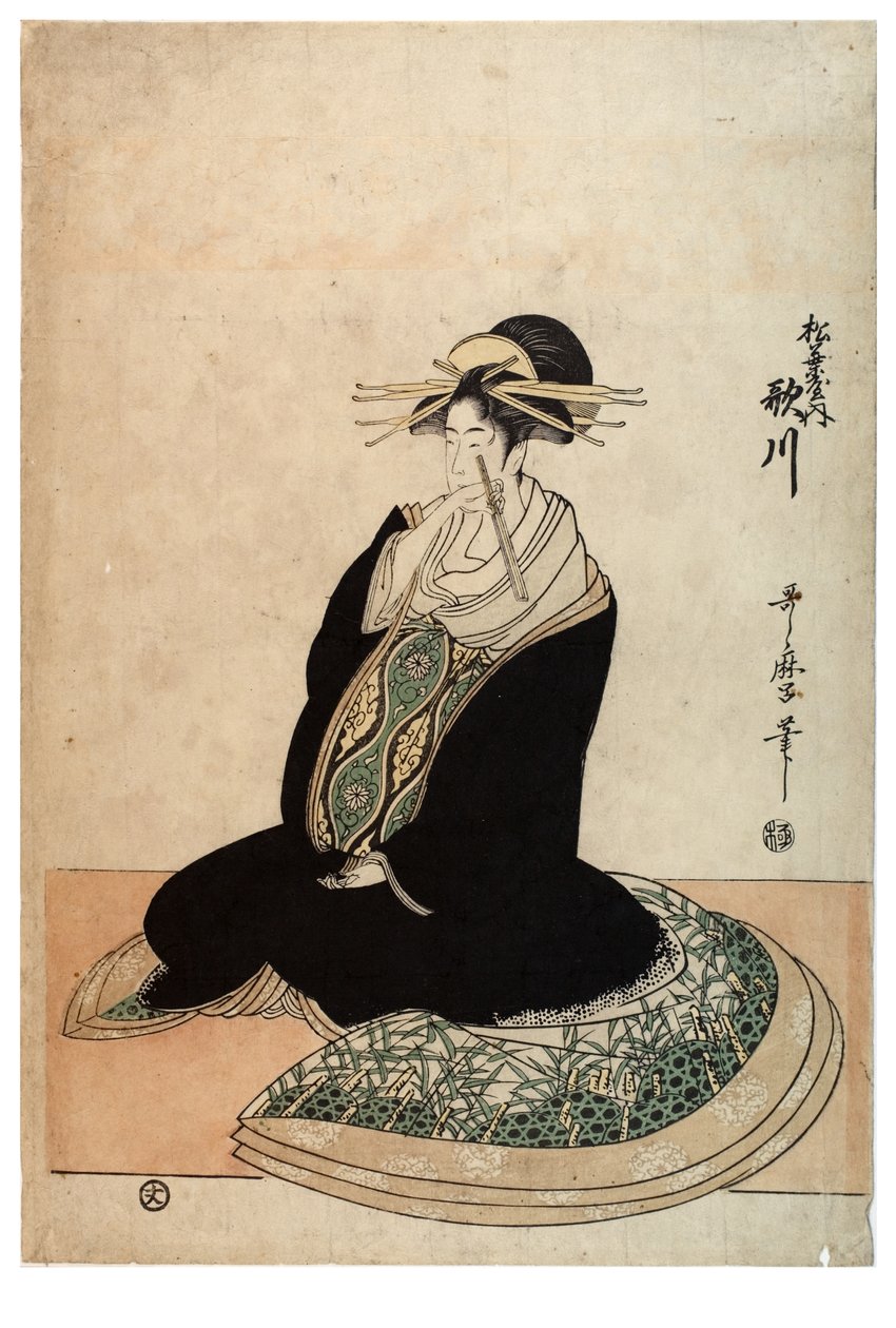Kurtyzana Utagawa z burdelu Matsubaya, ok. 1758-1806 (drewnodruk na papierze) autorstwa Kitagawa Utamaro