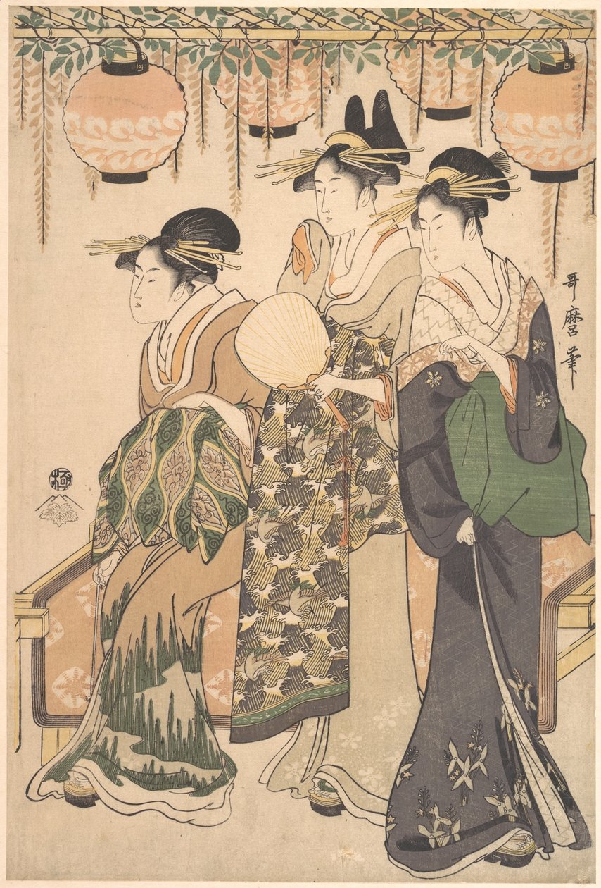 Kurtyzany pod altaną z glicynii autorstwa Kitagawa Utamaro