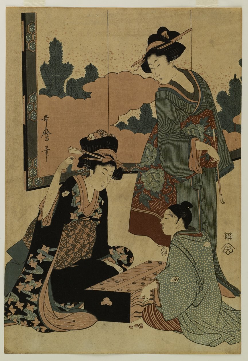 Kurtzany grające w grę planszową autorstwa Kitagawa Utamaro