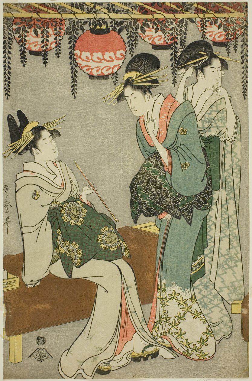 Kurtyzany pod Wisteria Arbor autorstwa Kitagawa Utamaro