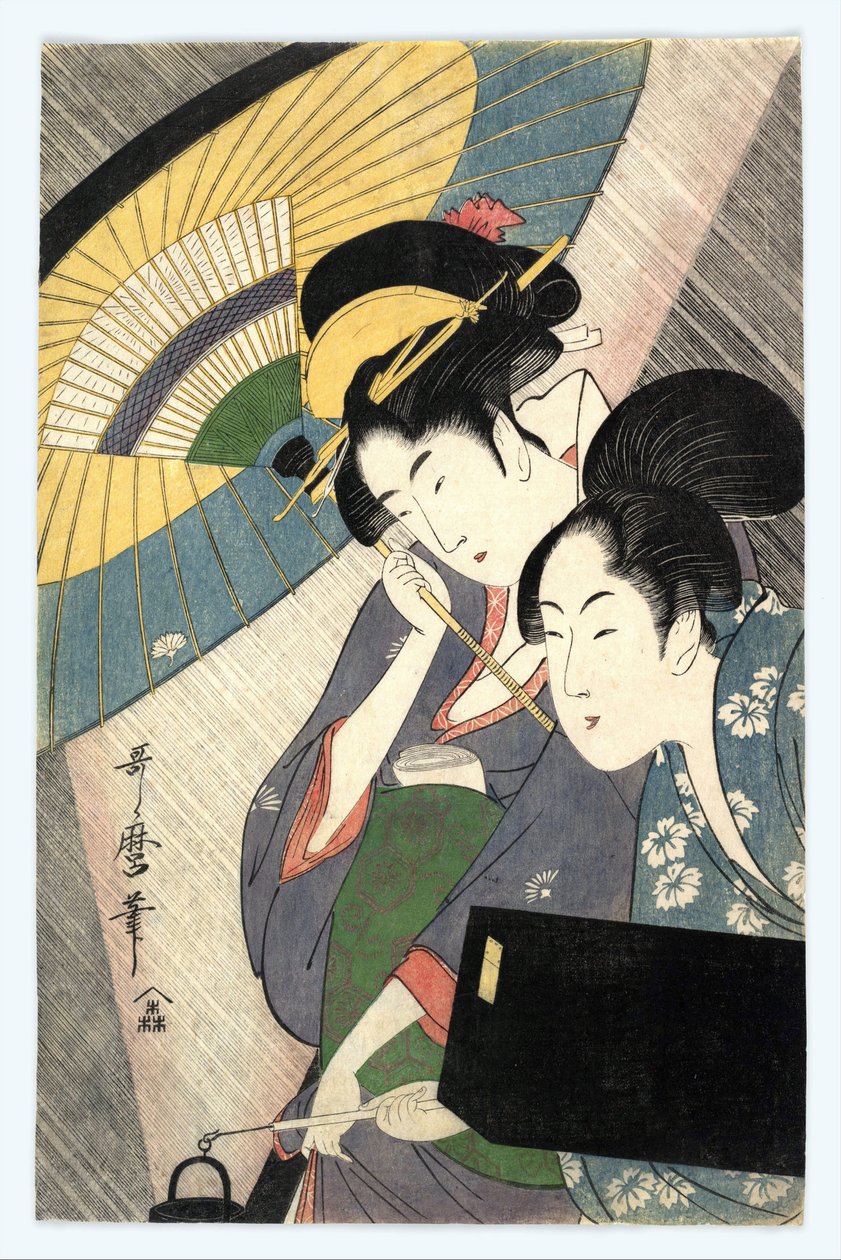 Dwie kobiety pod parasolem - Dwie kobiety pod parasolem autorstwa Utamaro, Kitagawa (1753-1806) autorstwa Kitagawa Utamaro
