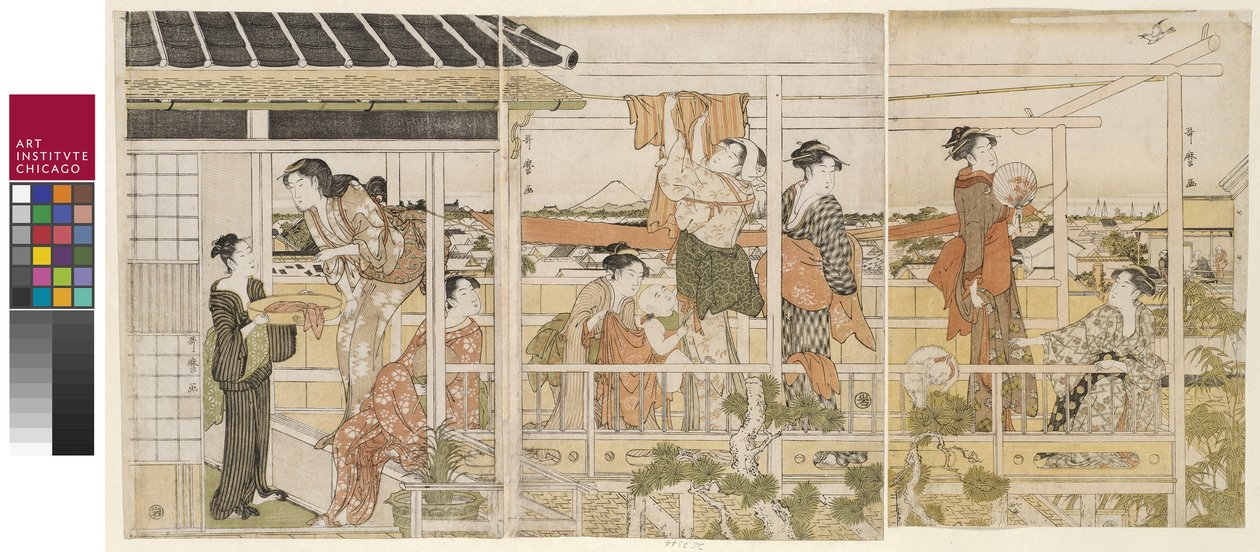 Suszenie ubrań autorstwa Kitagawa Utamaro