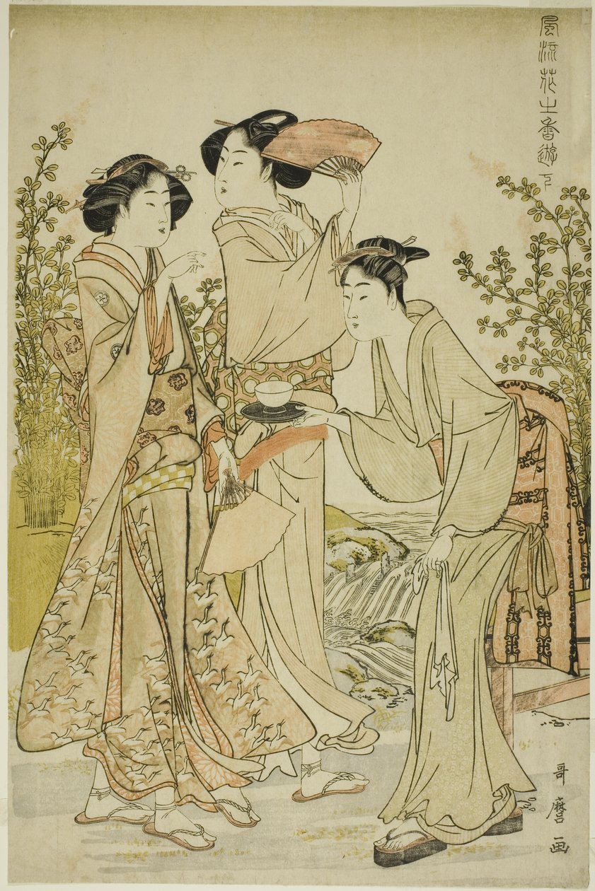 Eleganckie przyjemności: Zapach kwiatów, po lewej (Furyu hana no ka asobi, ge) autorstwa Kitagawa Utamaro
