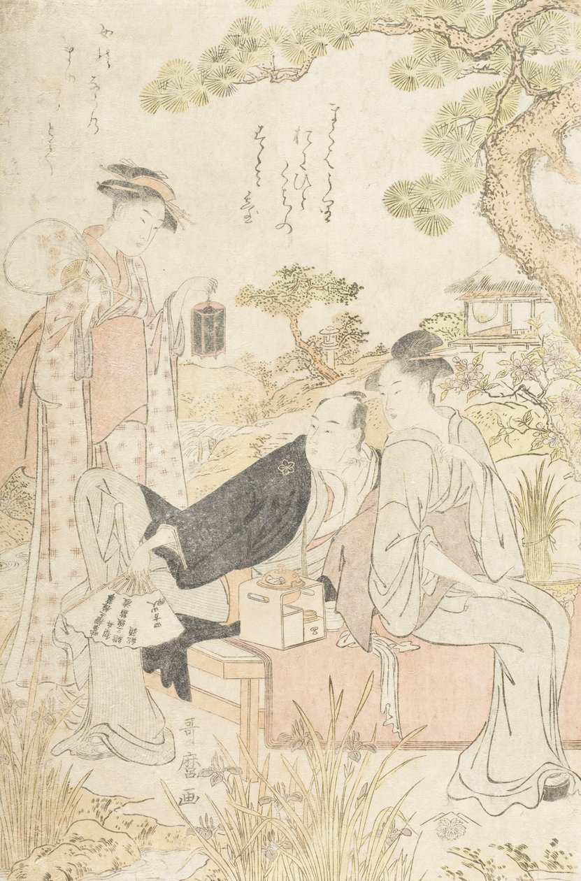 Ciesząc się chłodem w ogrodzie autorstwa Kitagawa Utamaro