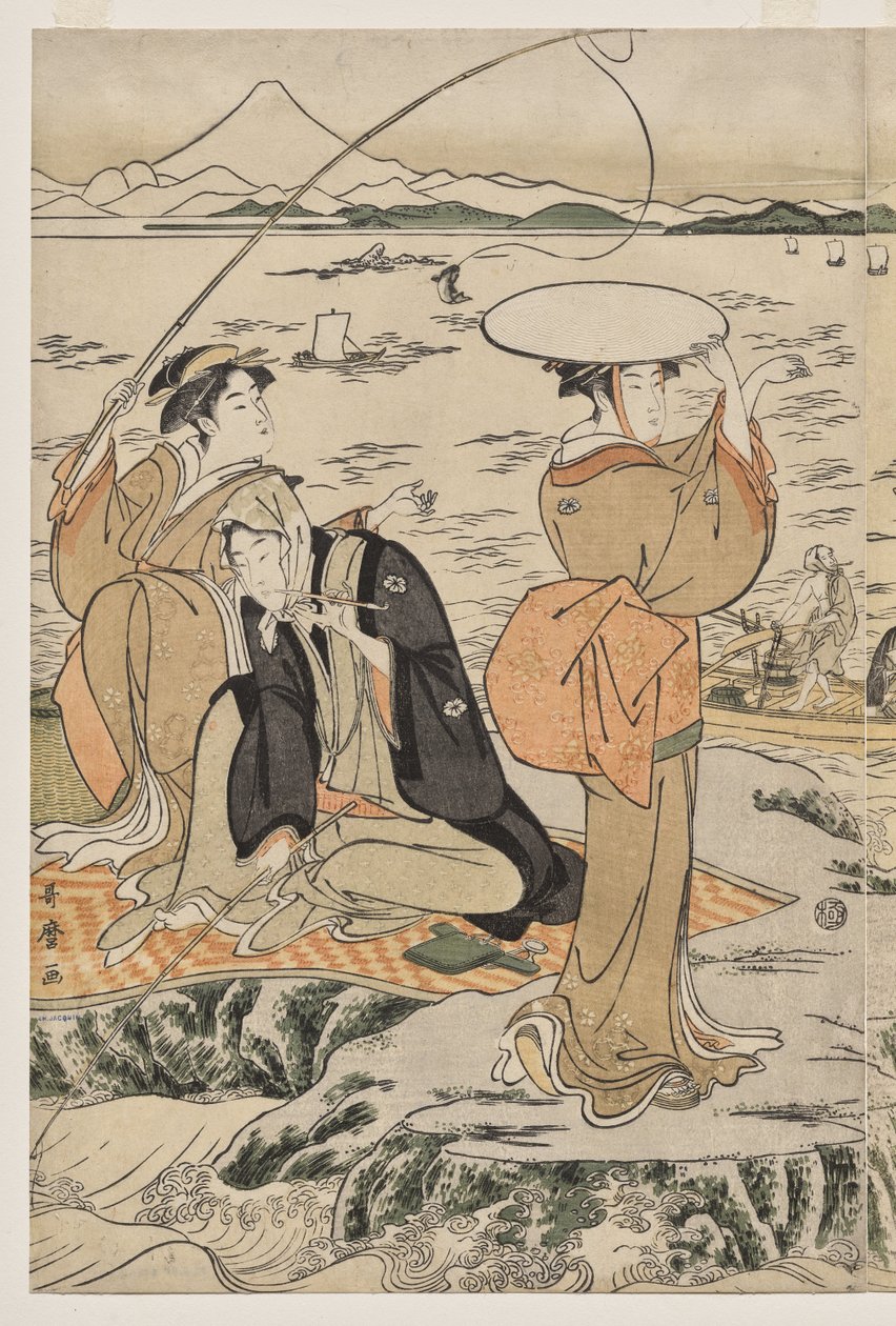 Łowienie ryb na skale deski do krojenia w Enoshima autorstwa Kitagawa Utamaro
