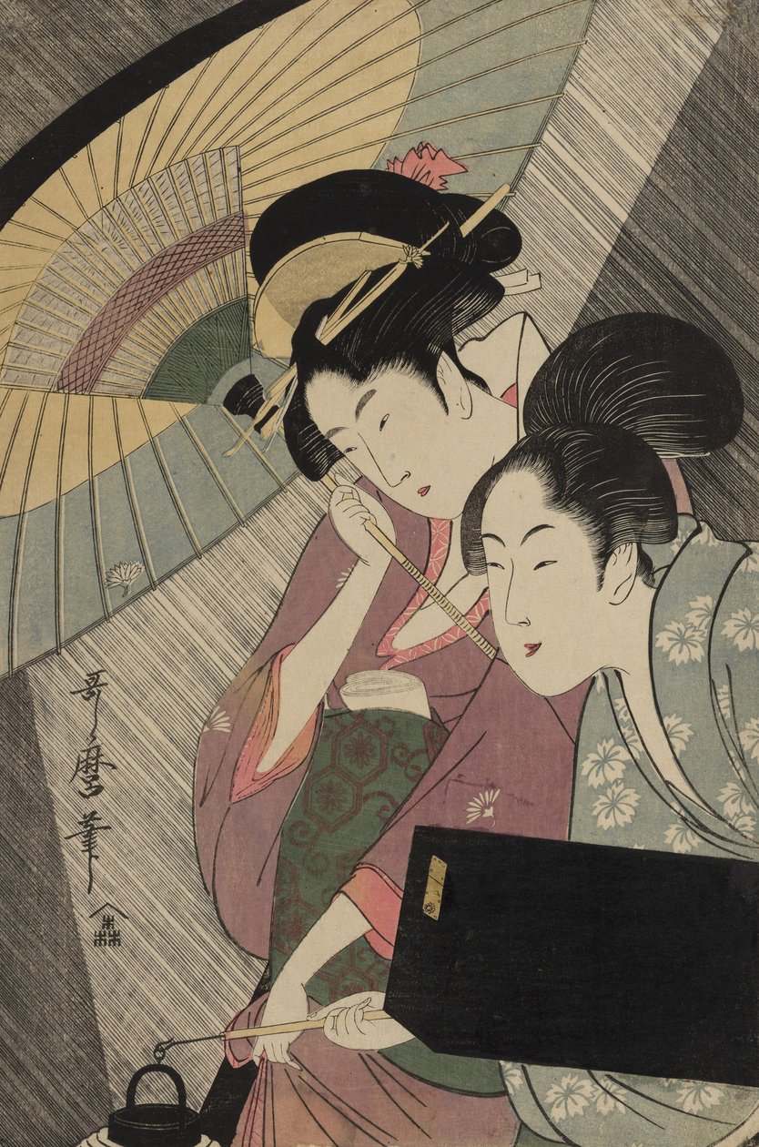 Gejsza i pomocnik w deszczową noc, c.1797 autorstwa Kitagawa Utamaro