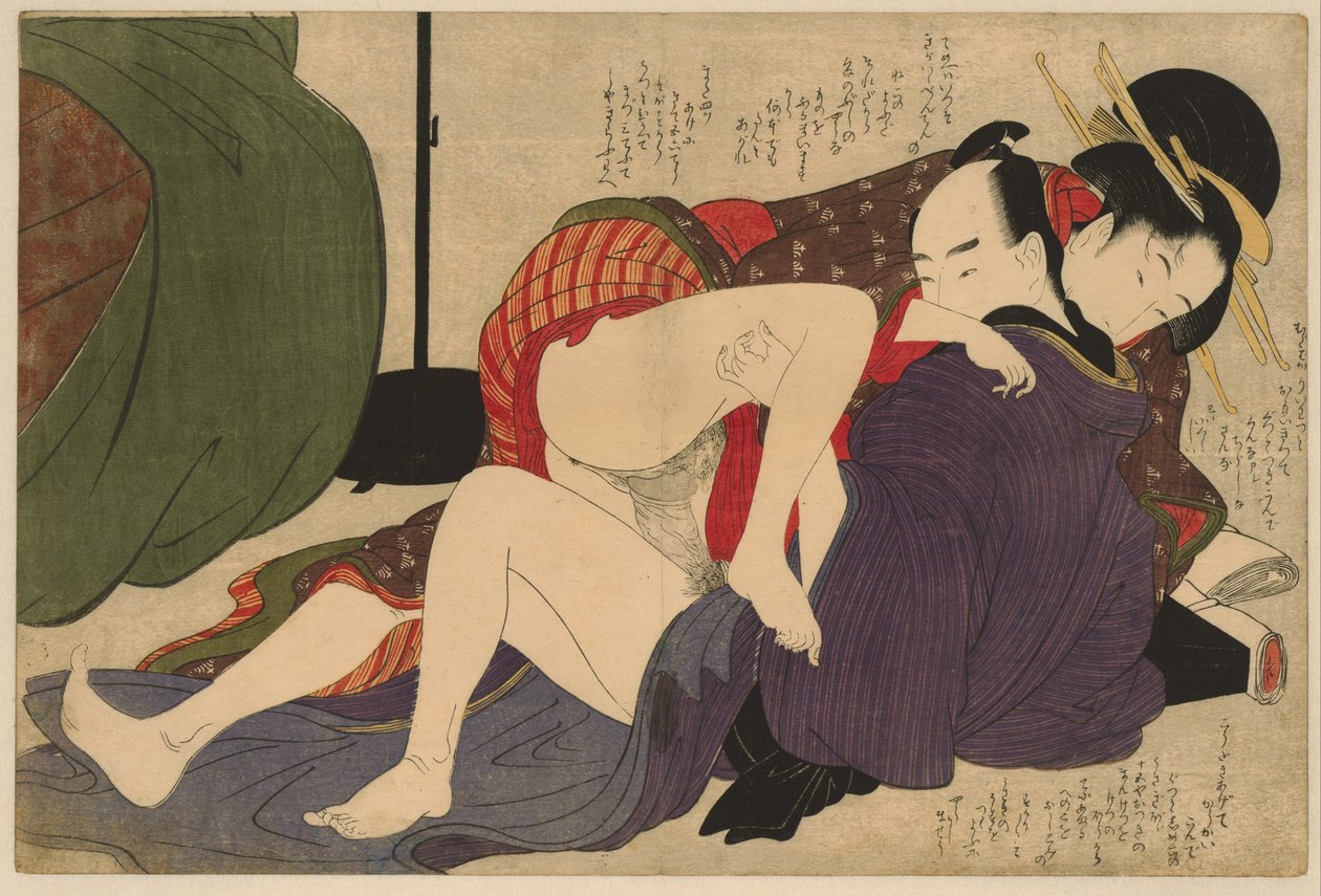 Gejsza i jej kochanek Negai no itoguchi (tytuł serii) autorstwa Kitagawa Utamaro